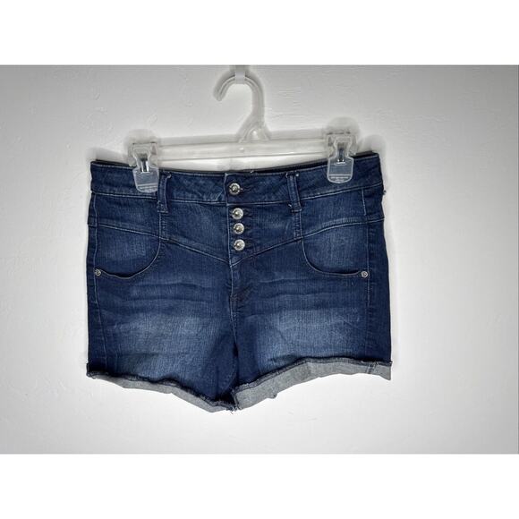 Black Heart Shorts Women's Juniors 9 Blue Dark Wash Stretch Button-Fly RN 120684 - Picture 1 of 8